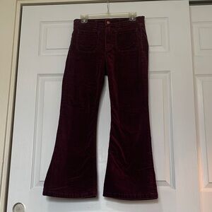 GAP High-Rise 70s Flare Velvet-Textured  Jeans - Deep Burgundy Size 6P